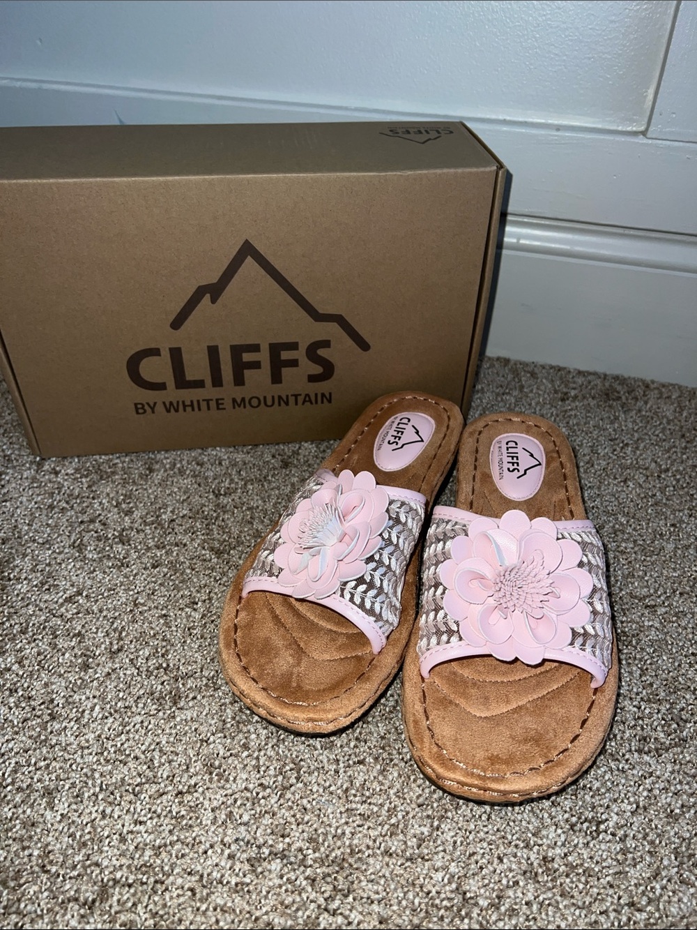 Cliffs by WHITE MOUNTAIN Pink Floral Woven Slide Sandals